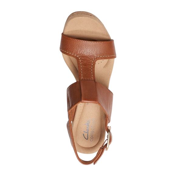 Clarks Women's Giselle Style Leather Wedge Heel Platform Sandals Tan Size 6 1/2 - Picture 4 of 5